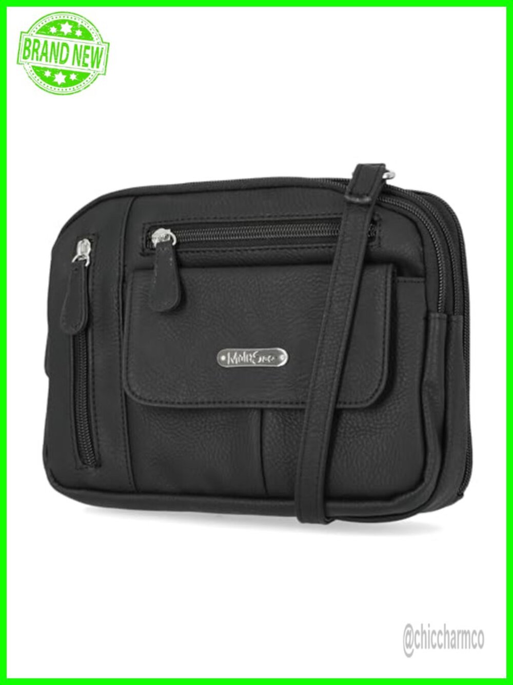 Vegan Leather Crossbody Bag Triple Zip Travel Purse Organizer